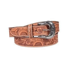 Affilare Tooled Genuine Leather Sunflower Design Western Belt With 38, Tan