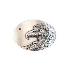 Vintage Silver Plated Oval Sun Eagle Belt Buckle With Yellow Eye