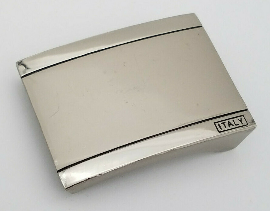 Silver Tone 2.5&Prime; x 1.75&Prime; Belt Buckle Square Marked ITALY for 40cm Belt or 1 5/8&Prime;