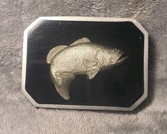Vintage Bill Callahan Signed Bass Buckle Belt Wildlife in Pewter.
