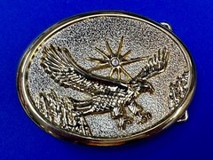 Patriotic American Usa Eagle Flying High Over Mountains W/ Starburst Belt Buckle