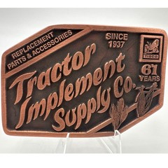 Tisco Tractor Implement Supply Co Belt Buckle 1998 Anniversary Copper Tone Metal