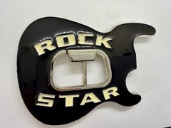 Rock Star Musician Guitar Body with Bottle Opener Black Enameled Belt Buckle