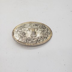 Aminco Heritage Collection T Initial Silver and Gold Plated Western Belt Buckle