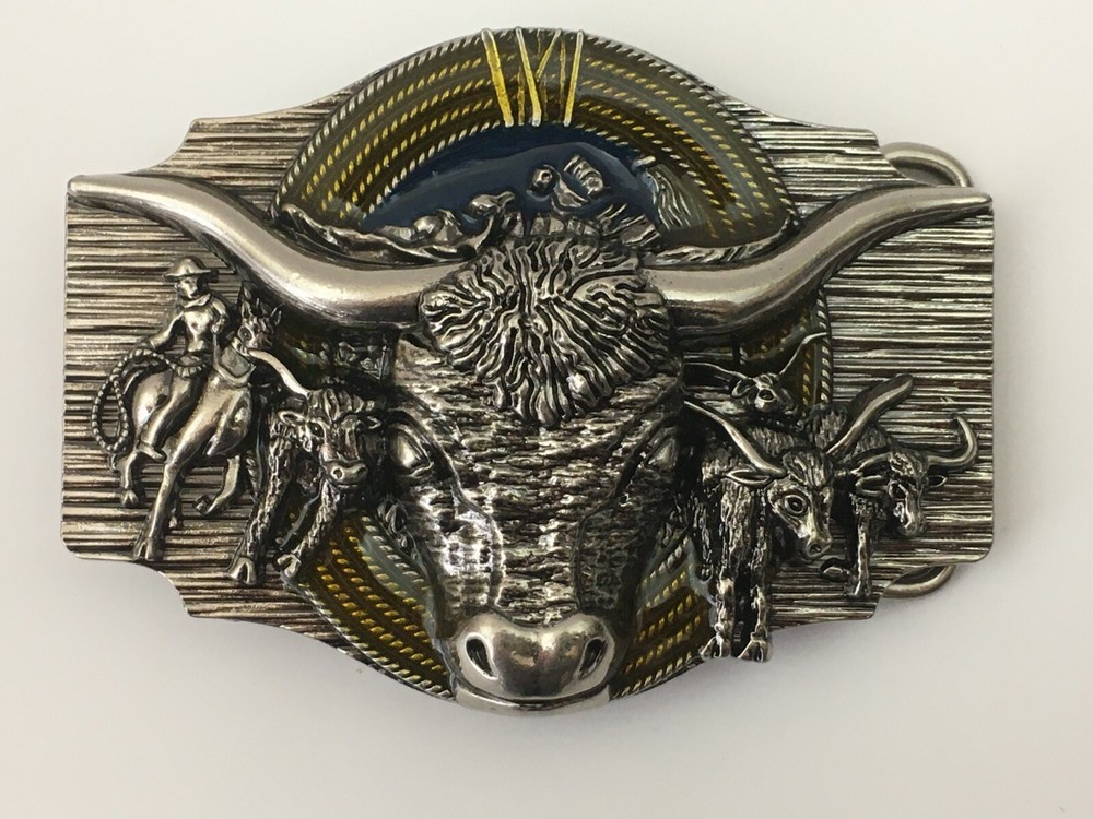 Cowboy Belt Buckle Texas Bull and Horses Western Belt Buckles