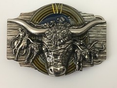 Cowboy Belt Buckle Texas Bull and Horses Western Belt Buckles