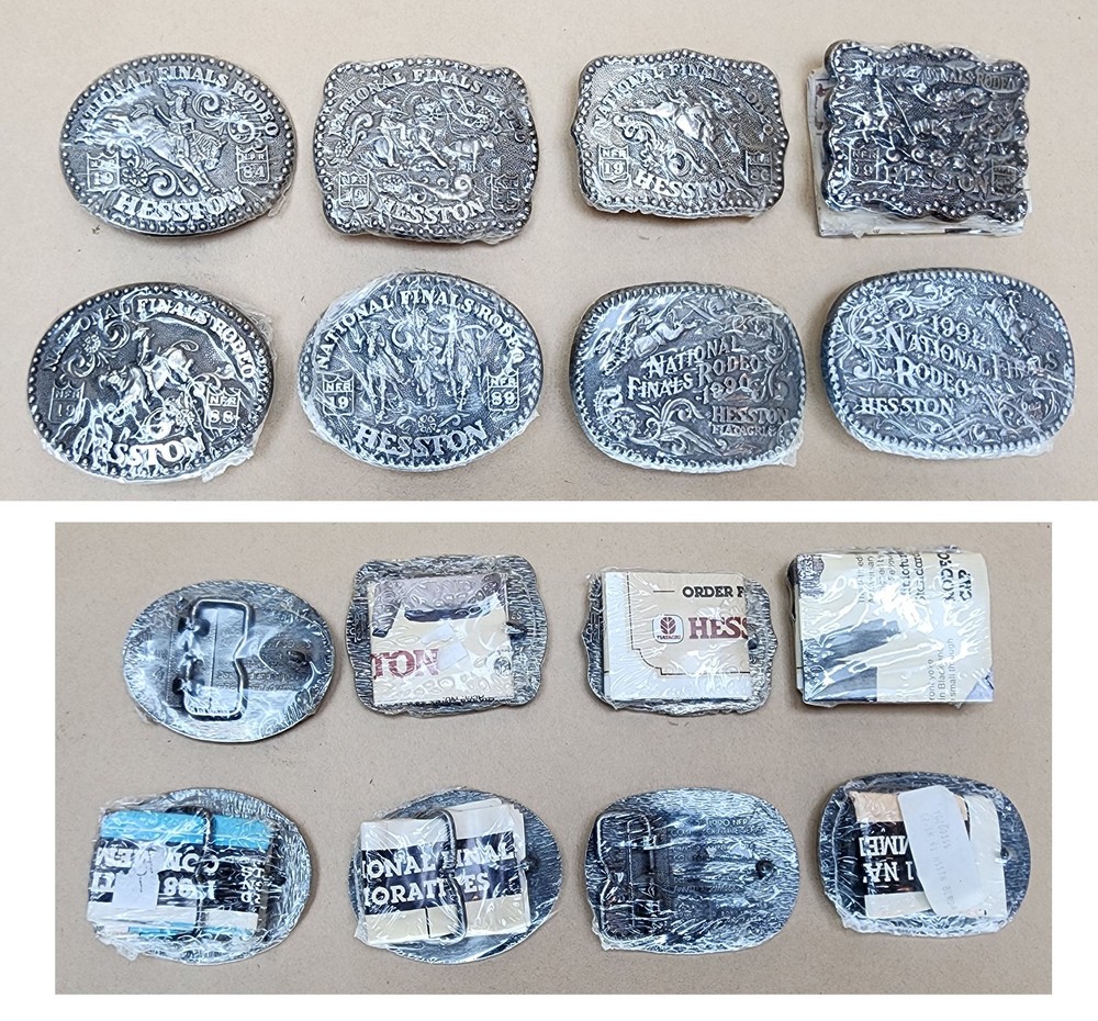 Lot of 8 Vintage Hesston National Finals Rodeo Belt Buckles 1984-1991 NFR Set