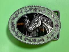 Horse Head and Saddle Enamel Rodeo Cowboys Cowgirls Dimensional Belt Buckle