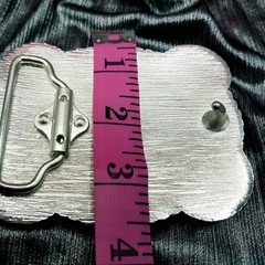 Western belt buckle 3.5×4 inches red and silver