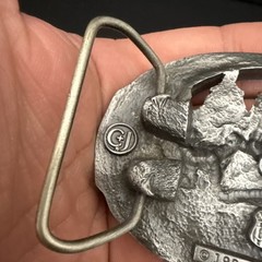 NICE PEWTER 1990 C + J INC DEER SCENE AND ANTLER BELT BUCKLE MADE IN USA