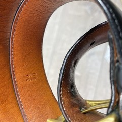 Trafalgar Belt Mens 38 Black Leather Brass Buckle Hand Polished Dress Classic