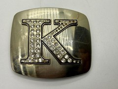 Custom Initial Letter K Monogram Silver Tone Belt Buckle – Missing a Rhinestone
