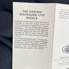 Heritage Mint Ltd Virginia Statehood 1776 Belt Buckle serial number NI1073 brass