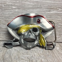 Vtg Large Pirate Skull Crossbones Cross Swords Belt Buckle Costume 1997