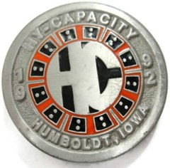 1992 HC High Capacity Humboldt Iowa Belt Buckle Red Black Limited Ed Farm Advert