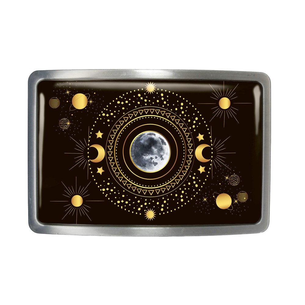 Esoteric Moon Belt Buckle – Celestial Solar System RectangleBelt Buckle – 637-2