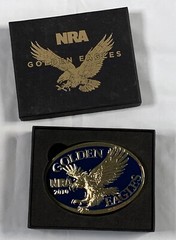 2 NRA National Rifle Association Brass Belt Buckles 2010 Golden Eagles in Boxes