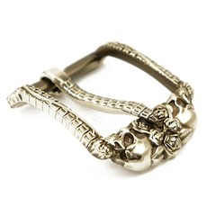 German silver belt buckle Skulls and Roses, handmade pin type skulls buckle