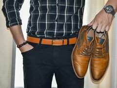 Tonywell Ratchet Belt, One Size, Light Brown Leather & Gold Metal Buckle