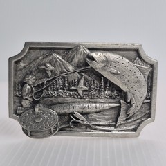 Siskiyou Buckle Co Fisherman Fishing Angler Oregon K-27 1983 Mountains Pewter