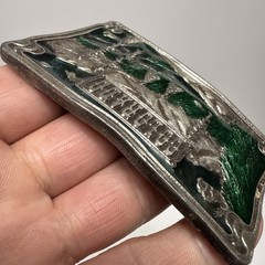VTG 1976  » COLORADO  » BERGAMOT Brass Works Enamel DIX Leather BELT BUCKLE – NICE