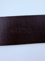 Vtg-Guess Silver G Logo Circular Buckle with Light Brown / Dark Leather Belt
