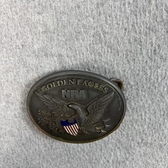 Vintage NRA Golden Eagles Belt Buckle Mens Brass Tone Patriotic USA Flag Y2K