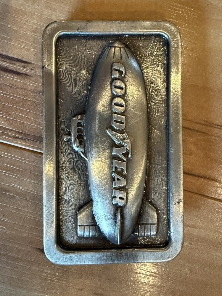 Vintage 1974 The Goodyear Blimp Tire & Rubber Co Pewter Belt Buckle