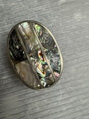 vintage Mexican Nickel Plated Bronze w/ Abalone Inlays 1” BELT BUCKLE