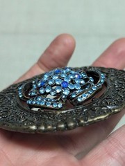vintage SOLID BRASS belt buckle WESTERN rhinestone studded BRUTALIST hippie boho