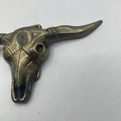 Vtg 1970s Large Ox Bull Longhorn Skull Western Cowboy Biker Brass Belt Buckle
