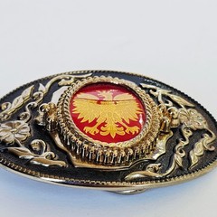 Vintage Polish Plate Style Steel Belt Buckle Austrian Slavic Eagle Gold Heraldic