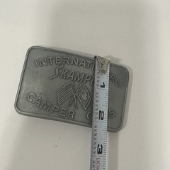 Vintage International Skamper Camper Club Belt Buckle Silver Tone RV Flag