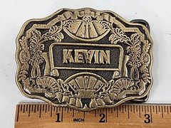 Vintage Belt Buckle « KEVIN” Name Brass Oden Inc. Personalized 1970&rsquo;s