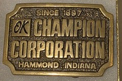 Vintage Metal Belt Buckle, Brass, OK Champion Corporation, SInce 1897, Hammond