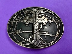 Iron Cross Barbed Wire Religious Gothic Punk Bikers Chrome Brand Belt Buckle