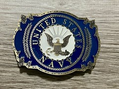 Vintage United States Navy Brass Belt Buckle EEInc 1999 Blue Enamel Made In USA