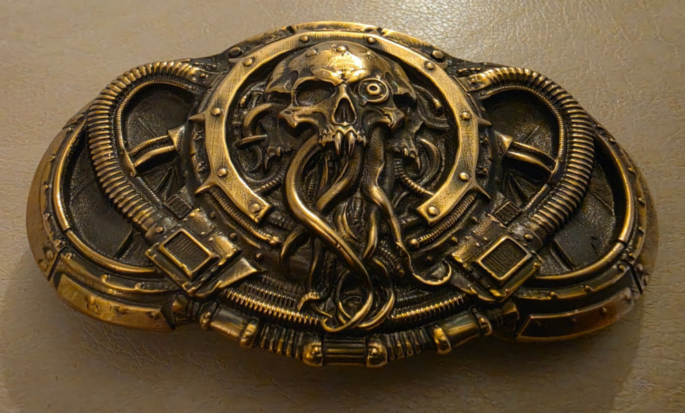KLAMRA Skull Cthulhu Steampunk Solid Brass Belt Buckle Made in Ukraine 4&Prime; x 2.5&Prime;