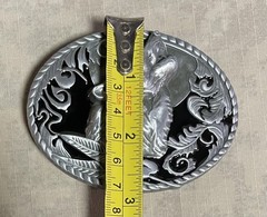 Set of 2 Landsun Western Belt Buckles, Howling Wolf And Floral Design NWB