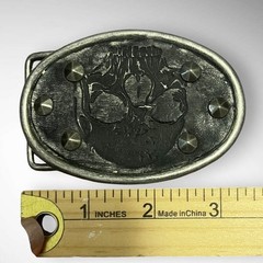 VINTAGE RARE Unisex Studded Leather Skull Metal Belt Buckle | EUC