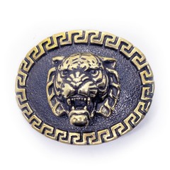 Tiger with Ancient Classic Design Oval Shape Brass Belt Buckle