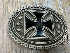 Maltese Celtic Iron Cross Chained Border Gothic Punk Biker Vibe EJC Belt Buckle