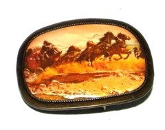Vintage Metal Belt Buckle, Stage Coach line, Wells Fargo, Western Design Horses