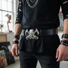NEW Men Western Belt Buckle Silver Metal Bling Skeleton Rock Band Skull Big UFO
