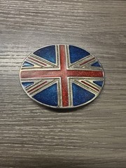 Vintage British Flag Belt Buckle Union Jack Glitter Enamel On Silver Tone Metal
