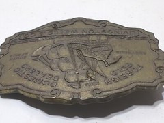 ✨VINTAGE✨Livingston Wells & Co. Foreign & Domestic Gold Dealers BELT BUCKLE Ship