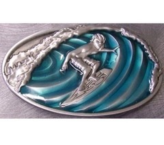 Surfer surfing surf ocean silver hawaii hawaiian Belt buckle