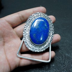 Handcrafted 925 Sterling Silver Natural Lapis Lazuli Oval Cabochon Belt Buckle