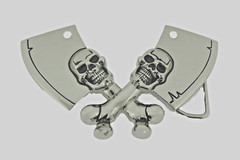 Skull Belt Buckle Rock Rebel Skeleton Vintage Hatchet Silver Metal Cleavers Axes