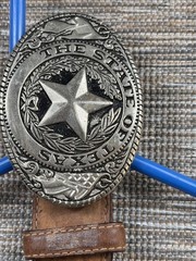 The State of Texas Star Buckle With Belt 46 Brown & Silver Western Cowboy USA
